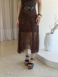 Saia Midi Renda Mya