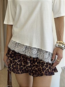 Saia Plissada Curta Animal Print Bebel