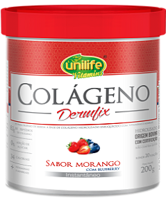Colágeno hidrolisado em pó - Dermfix - Sabor morango com blueberry