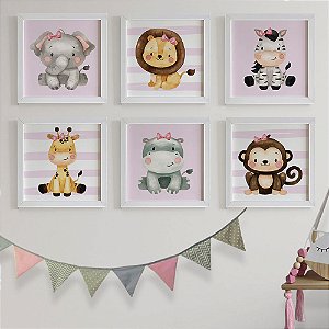 Quadros para quarto de bebê Safari Aquarela para Quarto de Menina