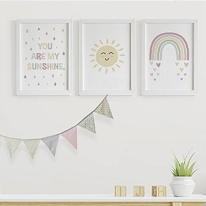 Quadros para quarto de bebê You are my sunshine Sol e Arco íris