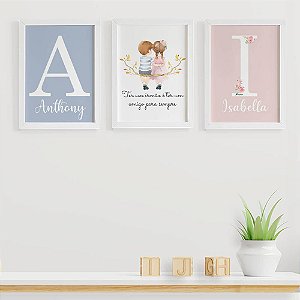 Quadros para quarto de irmãos Gêmeos Menino e Menina com Nomes