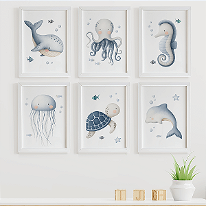 Quadros para quarto de bebê Fundo do mar Animais Marinhos