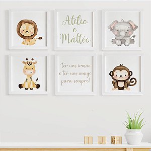 Quadros para quarto de irmãos Safari e Nomes Personalizados