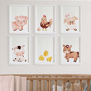 Quadros para quarto de bebê Fazendinha  Menina com Animais