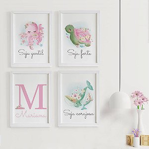 Quadros para quarto de bebê Fundo do Mar Menina com Frases e Nome