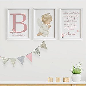 Quadros para quarto de bebê Santo Anjo do Senhor Anjinho e Nome