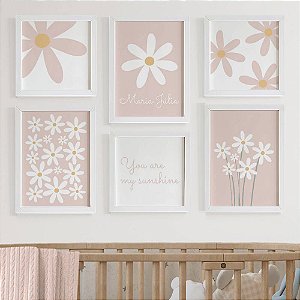 Quadros para quarto de bebê Margaridas You are my sunshine e Nome