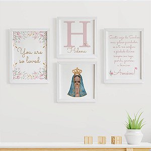 Quadros para quarto de bebê Jardim Nossa Senhora Santo Anjo e Inicial com Nome