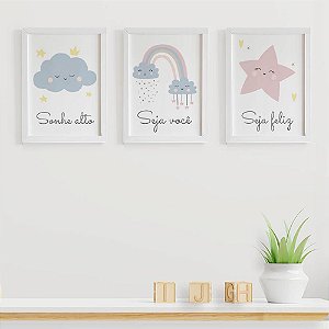 Quadros para quarto Nuvem Arco Iris Estrela Sonhe alto Seja você Seja feliz