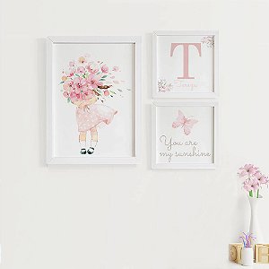Quadros para quarto de bebê Menina Borboletas You are my Sunshine Inicial e Nome