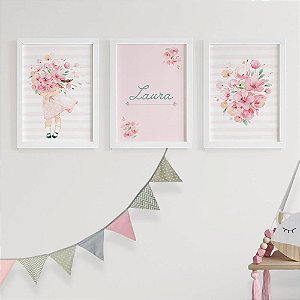 Quadros para quarto de bebê Menina Nome e Flor