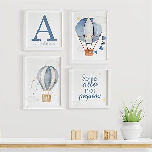 Quadros para quarto de bebê Balões com Frase Inicial e Nome