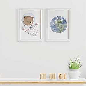 Quadros para quarto de bebê Astronauta Ursinho e Planeta Terra