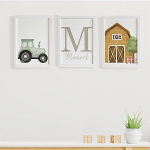 Quadros para quarto de bebê Fazendinha com Inicial e Nome