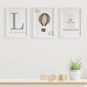 Quadro para quarto de bebê Balão Voe Alto Inicial e Nome