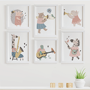 Quadros para quarto de bebê Animais Músicos para Menina