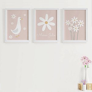 Quadros para quarto de bebê Margaridas Ganso e Nome