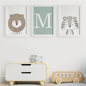 Quadros para quarto de bebê Animais Escandinavos Leão Inicial e Tigre