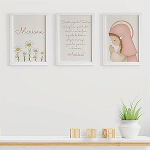 Quadros para quarto de bebê Santo Anjo Margaridas e Nossa Senhora