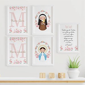 Quadros para quarto de bebê Santa Clara e Nossa Senhora das Graças Oração Santo Anjo e Nomes