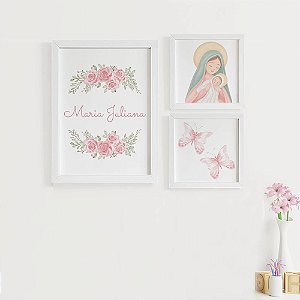 Quadros para quarto de bebê Nossa Senhora Nome e Borboleta