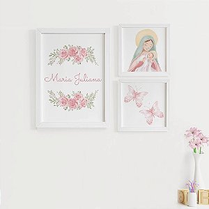 Quadros para quarto de bebê Nossa Senhora Nome e Borboleta