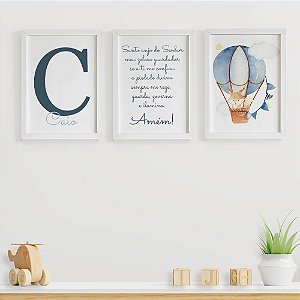 Quadros para quarto de bebê Santo Anjo Raposinha Inicial e Nome