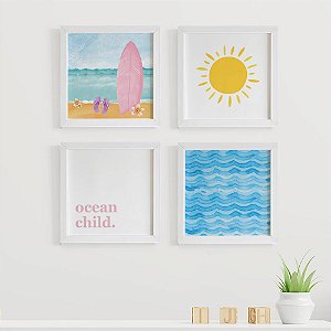 Quadros para quarto de bebê Surf Mar e Praia Menina