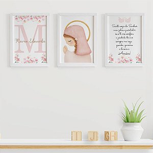 Quadros para quarto de bebê Santo Anjo Feminino com Inicial e Nome