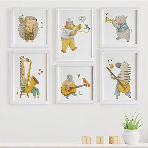Quadros para quarto de bebê Animais Músicos