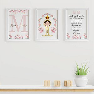 Quadros para quarto de bebê Nossa Senhora de Fátima e Santo Anjo com Inicial e Nome