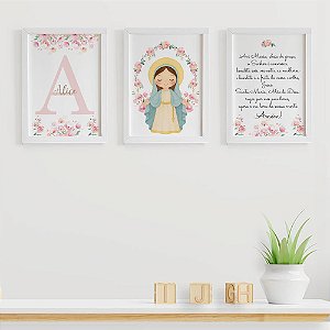 Quadros para quarto de bebê Nossa Senhora das Graças e Ave Maria com Inicial e Nome