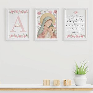 Quadros para quarto de bebê Nossa Senhora e Ave Maria com Inicial e Nome