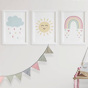 Quadros para quarto de bebê Nuvem Sol e Arco íris