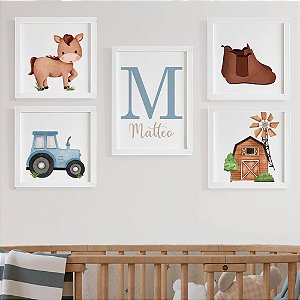 Quadros para quarto de bebê Fazendinha com Inicial e Nome