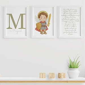 Quadros para quarto de bebê São Miguel Arcanjo com Inicial e Nome
