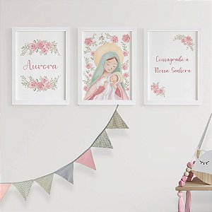 Quadros para quarto de bebê Nossa Senhora com Nome e Frase Consagrada a Nossa Senhora