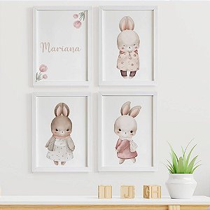 Quadros para quarto de bebê Coelhinhas com Nome Personalizado