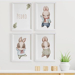 Quadros para quarto de bebê Coelhinhos com Nome Personalizado