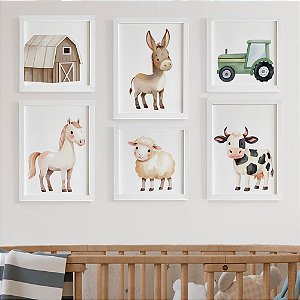 Quadros para quarto de bebê Fazendinha com Animais Celeiro e Trator