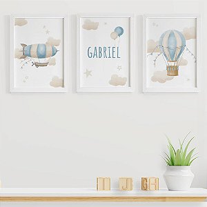 Quadros para quarto de bebê Balão Dirigível com Nome