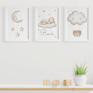 Quadros para quarto de bebê Lua Nuvem Balão com Nome