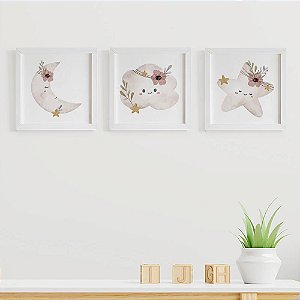 Quadros para quarto de bebê Lua Nuvem Estrela