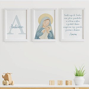 Quadros para quarto de bebê Nossa Senhora e Santo Anjo com Inicial e Nome