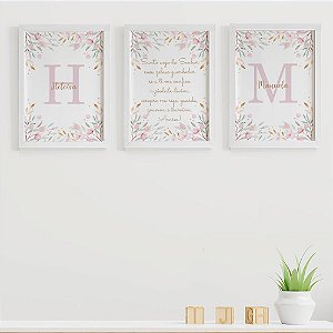 Quadros para quarto de bebê Santo Anjo com Flores e Nomes