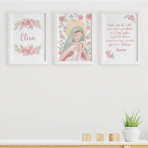 Quadros para quarto de bebê Nossa Senhora e Santo Anjo com Nome