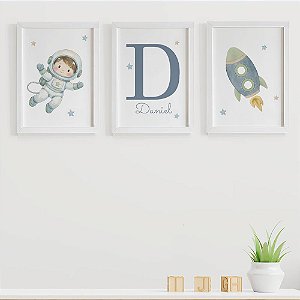 Quadros para Quarto de Bebê Astronauta Baby com Inicial e Nome