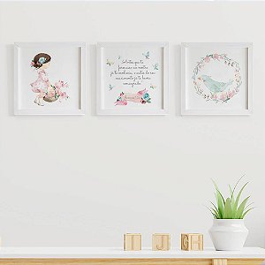 Quadros para quarto de bebê Menina Borboletas e Passarinho