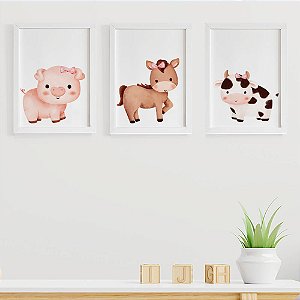 Quadros para quarto de bebê Fazendinha Porco Cavalo e Vaca